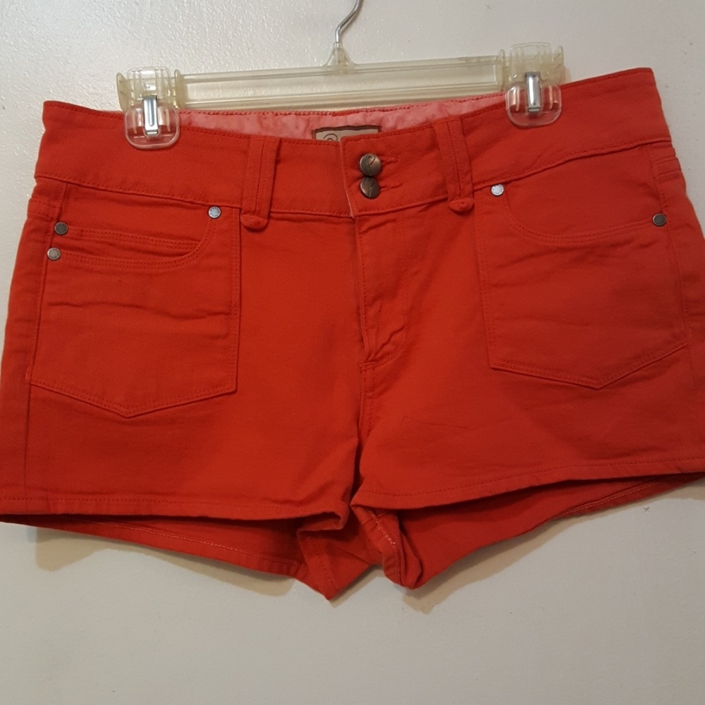 Paige red high rise jean shorts